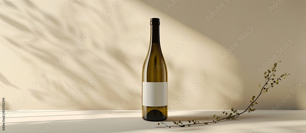 Fotografie White wine bottle on a beige backdrop with copy space image