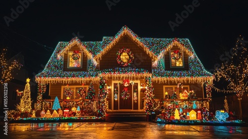 Bright Gingerbread House with Cheerful Christmas Lights