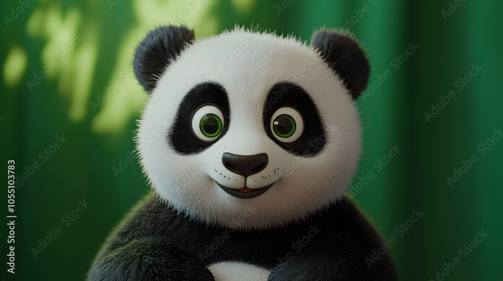 Adorable cartoon panda with big green eyes, smiling and looking at the camera. Adorable cartoon panda with big green eyes, smiling and looking at the camera.