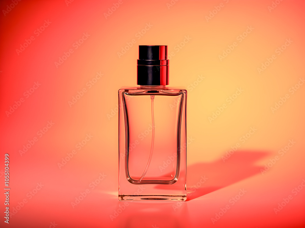 Perfume bottle on orange background. Beauty and fashion concept. Perfume bottle on orange background. Beauty and fashion concept.