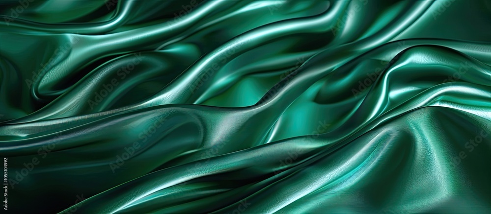 Fototapeta premium Luxurious jade green fabric elegantly folded with a satin wave background creating a fashionable copy space image