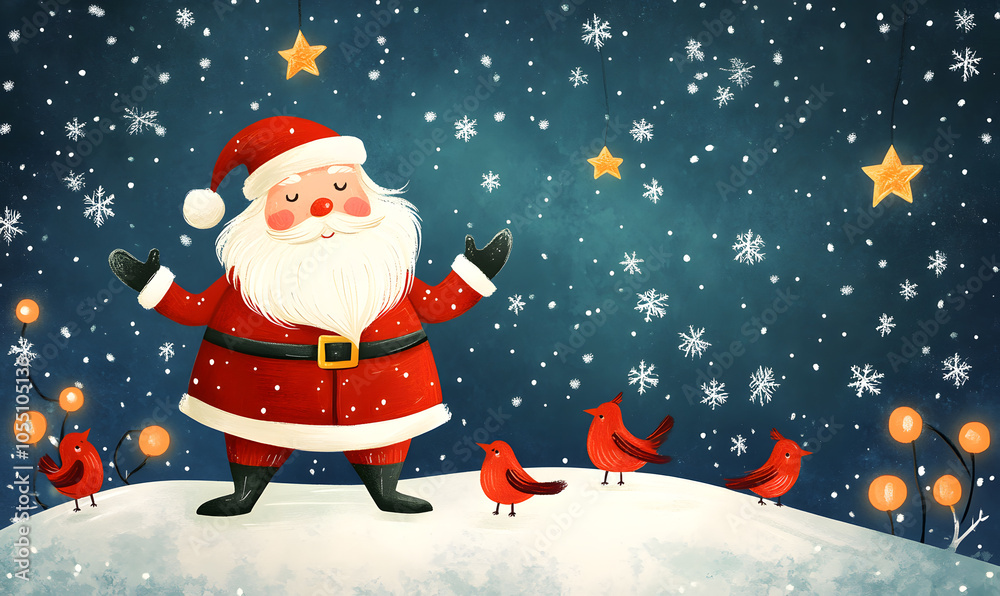 Naklejka premium Joyful Christmas and New Year Collection: Santa, Festive Animals, Whimsical Decorations, Cozy Holiday Scenes, and Playful Winter Elements on White Background