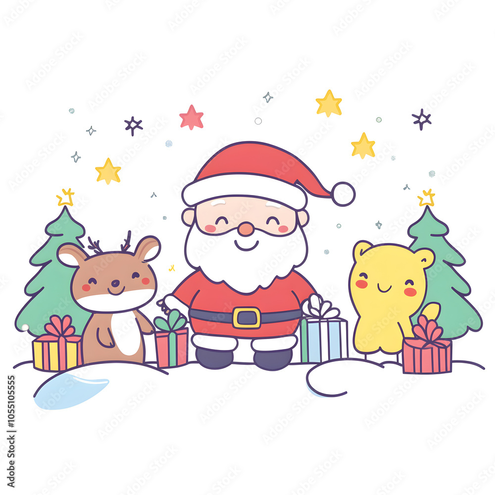 Joyful Christmas and New Year Collection: Santa, Festive Animals, Whimsical Decorations, Cozy Holiday Scenes, and Playful Winter Elements on White Background Joyful Christmas and New Year Collection: Santa, Festive Animals, Whimsical Decorations, Cozy Holiday Scenes, and Playful Winter Elements on White Background
