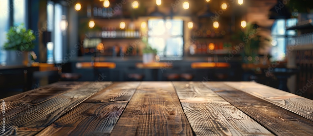 A wooden table with a blurred restaurant background provides an ideal setting for food ads or displays matching the restaurant s ambiance Perfect for copy space image A wooden table with a blurred restaurant background provides an ideal setting for food ads or displays matching the restaurant s ambiance Perfect for copy space image