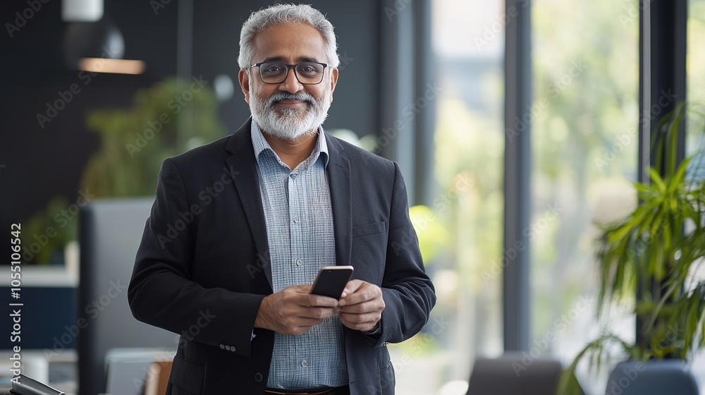 © WS Studio 1985 - Confident Man Holding Smartphone in Modern Office © WS Studio 1985 - Confident Man Holding Smartphone in Modern Office