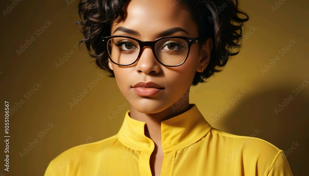 fat woman wearing glasses, yellow shirt, studio shot fat woman wearing glasses, yellow shirt, studio shot