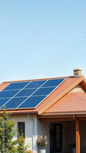 Large solar panels on rooftop of modern comfortable house or cottage solar panel Ultra realistic Photorealistic 