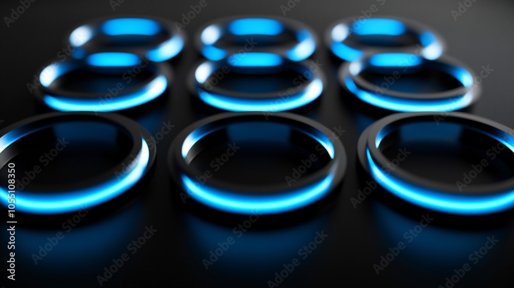 Abstract Blue Neon Rings on Black Background Abstract Blue Neon Rings on Black Background