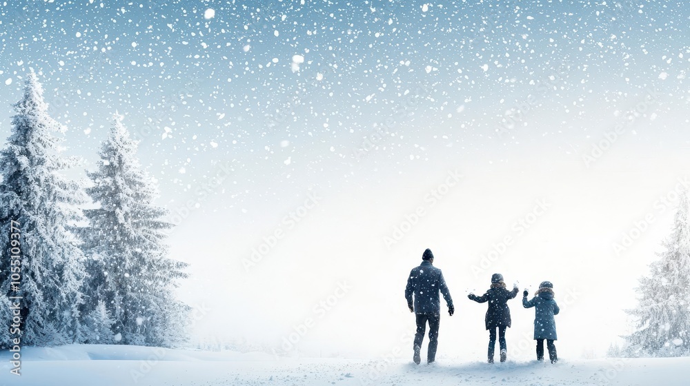 Family enjoying a snowball fight in a winter wonderland, pure joy, snowcapped trees all around Family enjoying a snowball fight in a winter wonderland, pure joy, snowcapped trees all around