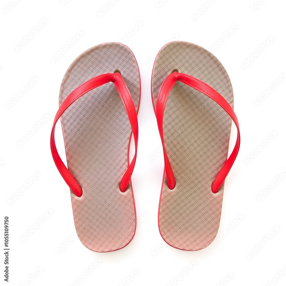 Pair of red flip flops on white background. generative AI Pair of red flip flops on white background. generative AI
