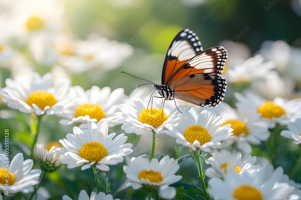 A butterfly on a blooming white chrysanthemum A butterfly on a blooming white chrysanthemum