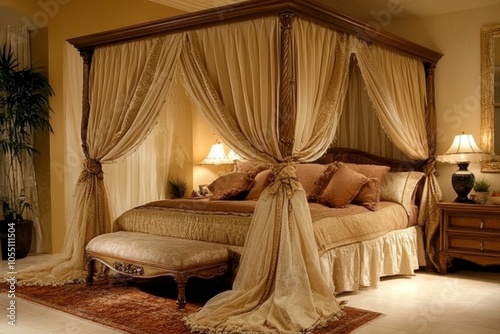 Luxurious Canopy Bed in Elegantly Designed Classic Bedroom Interior