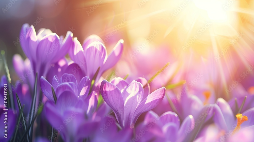 Purple Crocuses in the Warm Sunlight