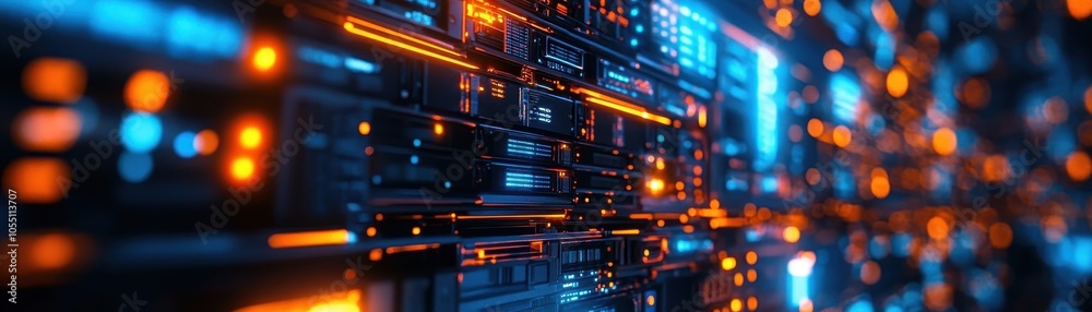 Futuristic Data Center with Glowing Servers and High-Tech Infrastructure in a Modern Technology Environment Futuristic Data Center with Glowing Servers and High-Tech Infrastructure in a Modern Technology Environment