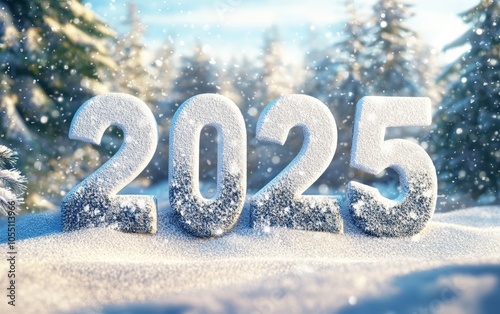 winter holiday 3D text "2025" background 