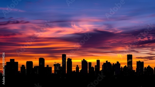 Silhouetted Cityscape at Sunset