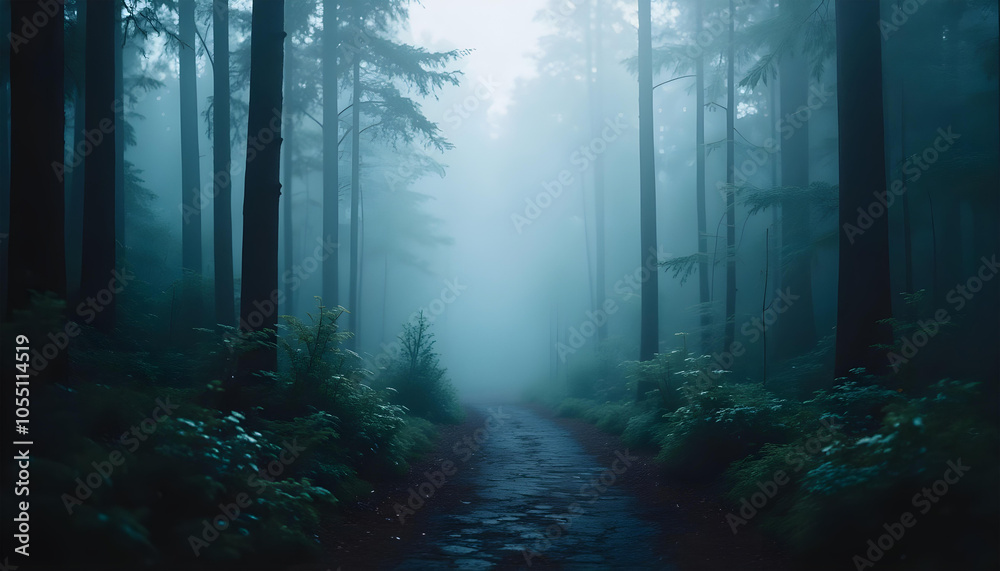 Fototapeta premium smog fog in forest night