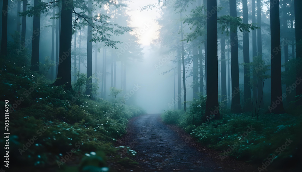 Obraz premium smog fog in forest night