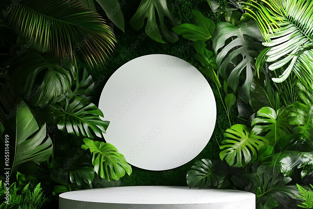 3D render podium, showcase on light white background with shadows in green tropical leaves of plants. Abstract natural,organic background for advertising products, spa body care, relaxation, health. 3D render podium, showcase on light white background with shadows in green tropical leaves of plants. Abstract natural,organic background for advertising products, spa body care, relaxation, health.