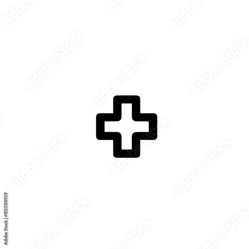 Vector Cross Symbol Icon, Black Outline, Health Representation