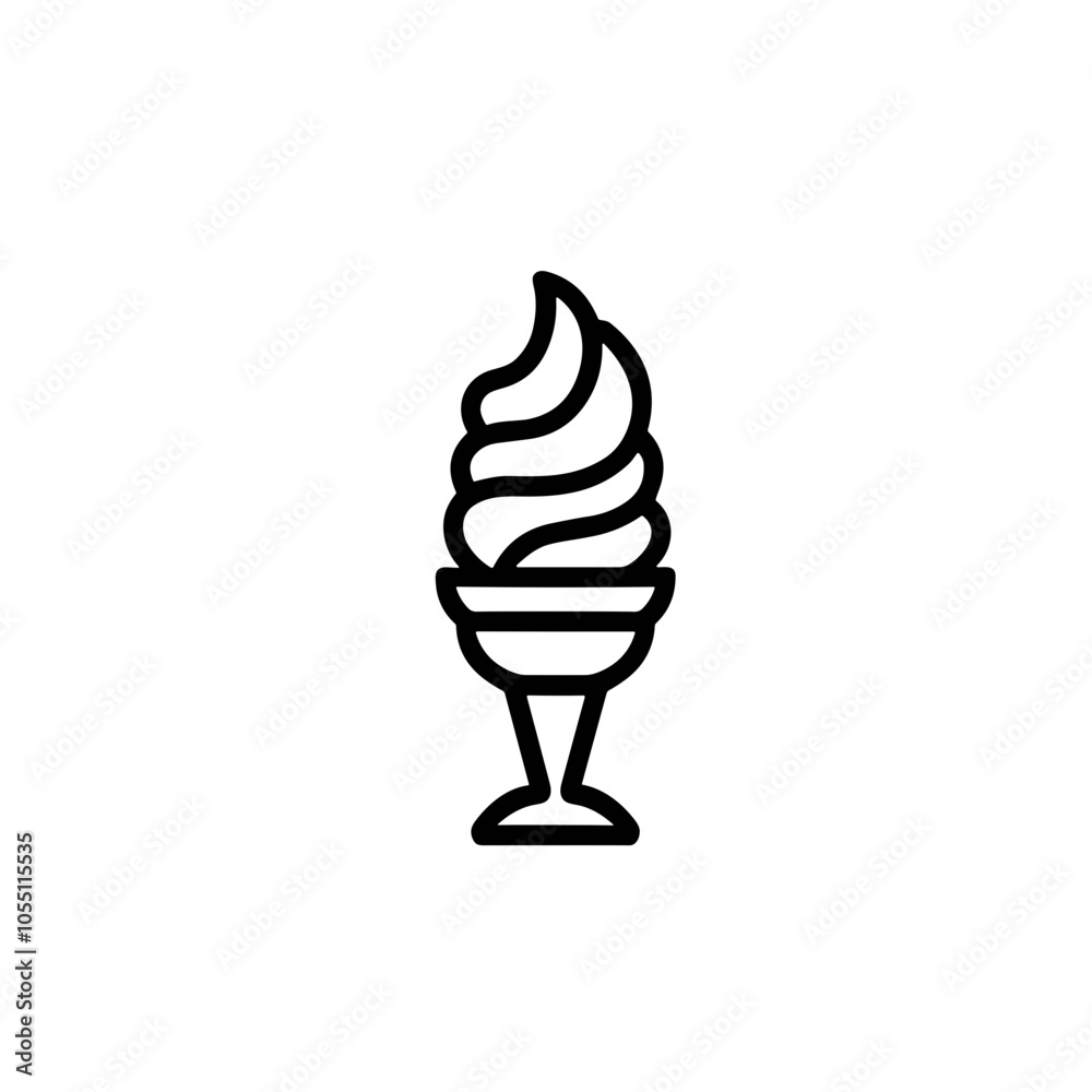 Ice Cream Cup in Vector Style, Black and White, Dessert Icon Ice Cream Cup in Vector Style, Black and White, Dessert Icon