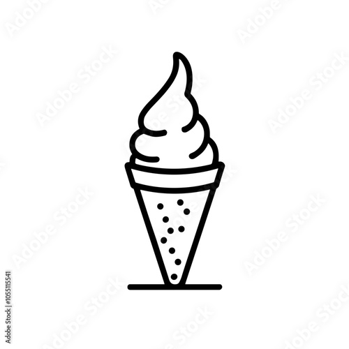 Ice Cream Cone Illustration, Vector, Black and White