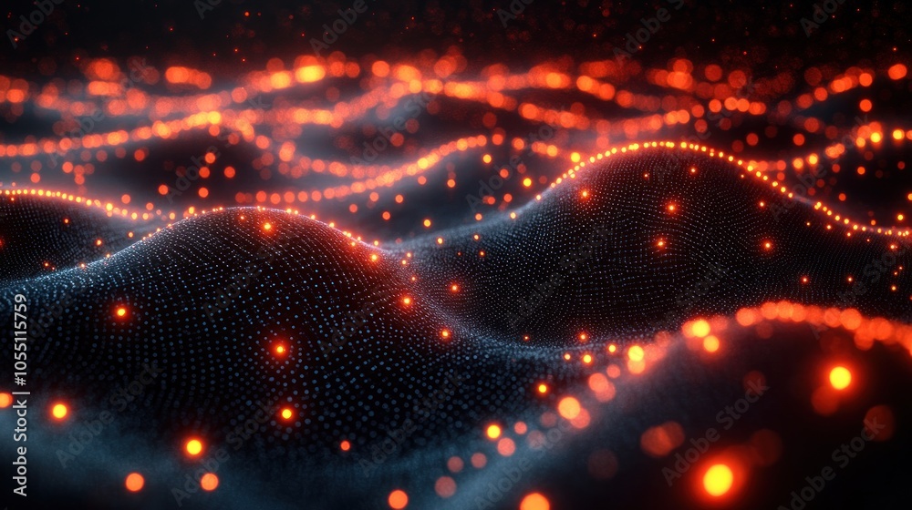 Abstract representation of flowing waves with glowing particles. Abstract representation of flowing waves with glowing particles.