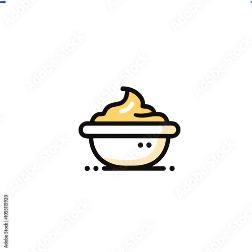 Whipped Cream Bowl Illustration, Color Detail, Dessert Topping