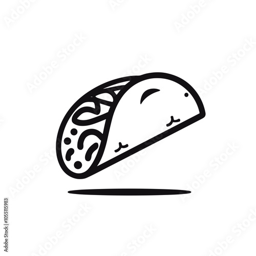 Minimalist Taco Icon, Black and White, Fast Food Illustration