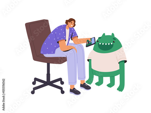 Careless man postpones work, plays games, surfing internet. Lazy worker delays business, wastes time at smartphone. Procrastination, self discipline concept. Flat isolated vector illustration on white