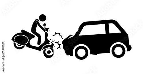 Isolated pictogram car and bike collision, vehicle crash, road accident