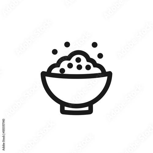 Sparkling Cereal Bowl Icon, Black Outline, Vector SVG