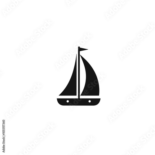 Sailboat Vector Icon, Nautical Design, Simple Black