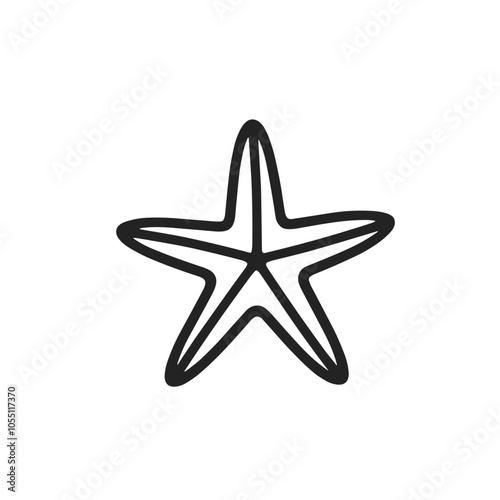 Starfish Vector Illustration, Black Line Art