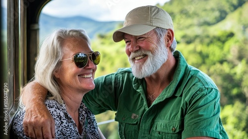 Senior Couple Enjoying Scenic Train Ride Together