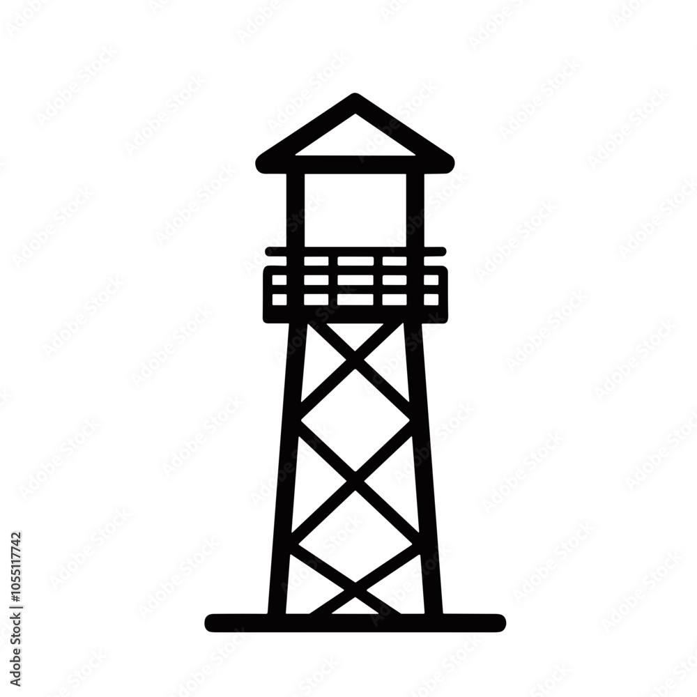 Beach Rescue Tower Icon, Bold Black Outline, Ocean Safety Design Beach Rescue Tower Icon, Bold Black Outline, Ocean Safety Design