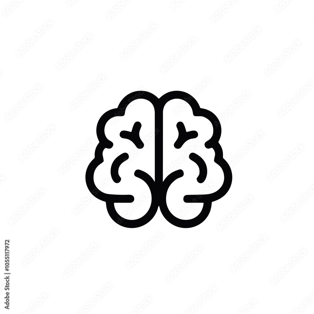 Outlined Brain, Minimalist Design, Knowledge Concept, Black and White Outlined Brain, Minimalist Design, Knowledge Concept, Black and White