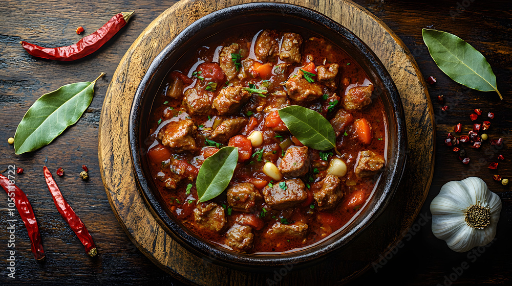 Top-View Photo of Goulash on a Rustic Wooden Background, Highlighting a Traditional Hearty Stew with Rich Flavors, Perfect for Comfort Food Enthusiasts and Culinary Photography
Top-View Photo of Goulash on a Rustic Wooden Background, Highlighting a Traditional Hearty Stew with Rich Flavors, Perfect for Comfort Food Enthusiasts and Culinary Photography