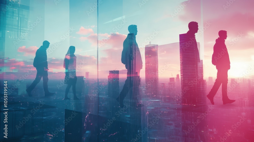 The Cityscape with Silhouetted Figures The Cityscape with Silhouetted Figures