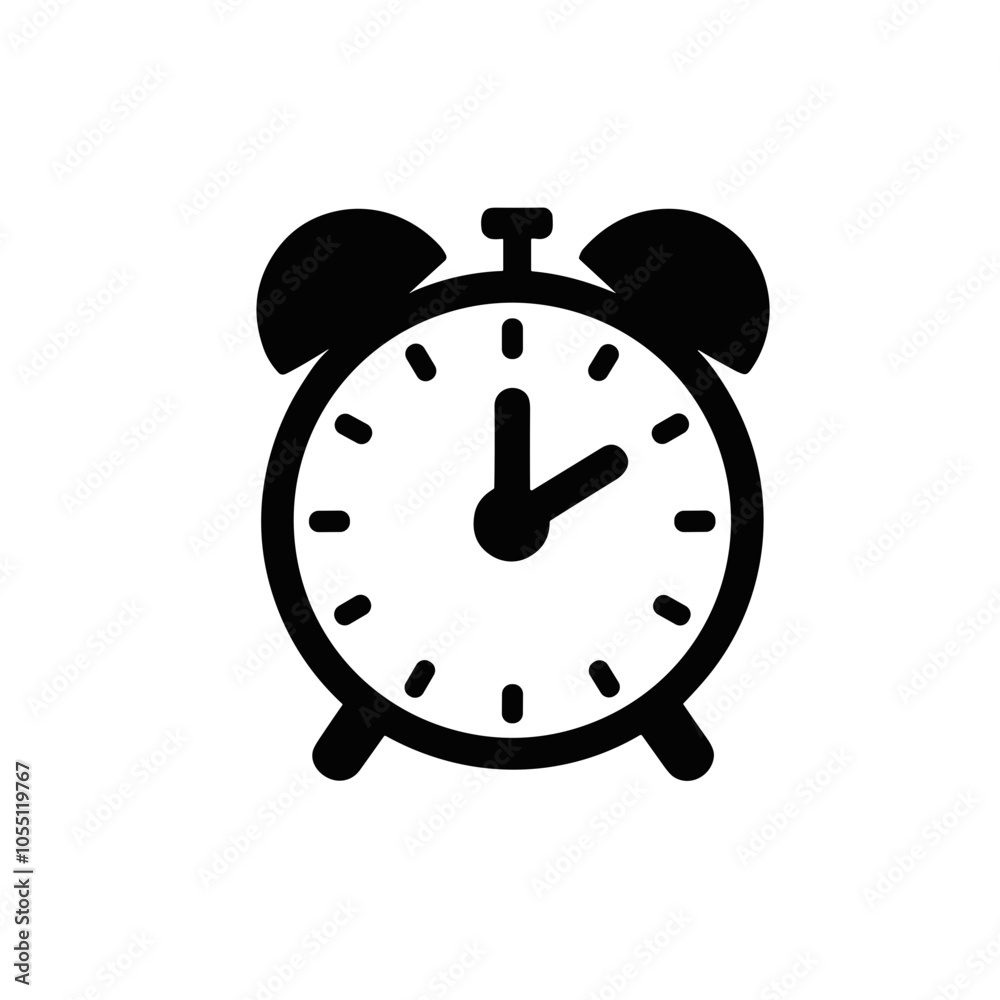Classic Alarm Clock Icon, Simple Vector, Black, Time Display Classic Alarm Clock Icon, Simple Vector, Black, Time Display