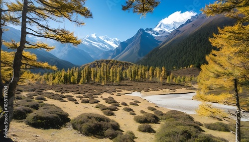 Autumn scenery of Baima Snow Mountain is magnificent and captivating photo