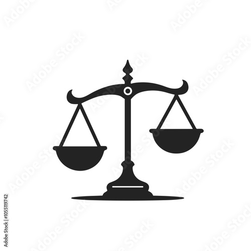 Justice Scales Vector, Black and White, Legal Balance Symbol