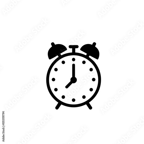 Alarm Clock Icon, Contemporary Vector, Black, Time Keeping