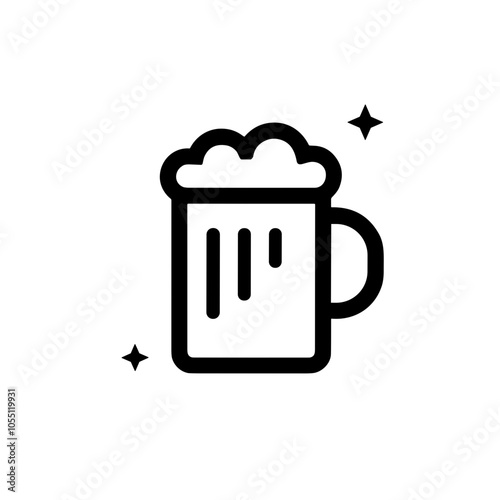 Foamy Beer Mug Outline Icon, Black and White, Refreshment Symbol