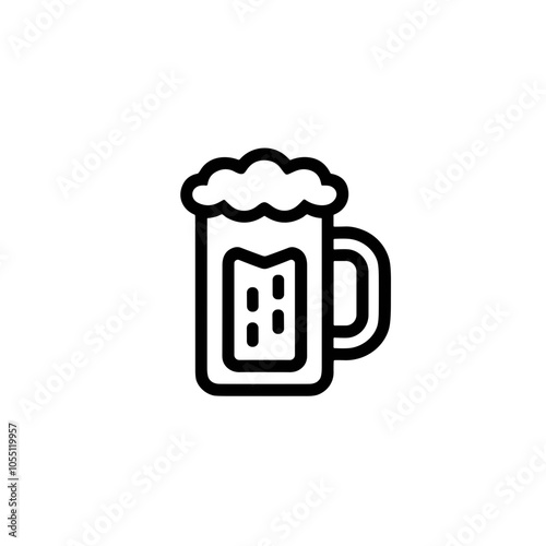 Ale Mug Outline Icon, Black and White, Drinkware Sketch