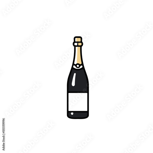 Champagne Bottle Icon, Vector Illustration, Black and Gold, Celebration Symbolism