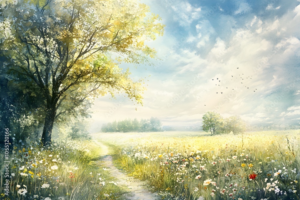 Naklejka premium Wild spring flowers on a green meadow