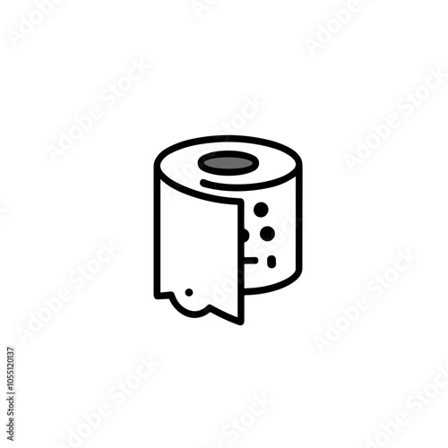 Vector Icon of Toilet Paper Roll Simple Black and White Line Art