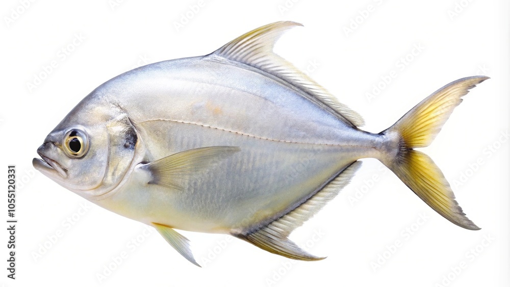 White Pomfret fish on white background close-up White Pomfret fish on white background close-up