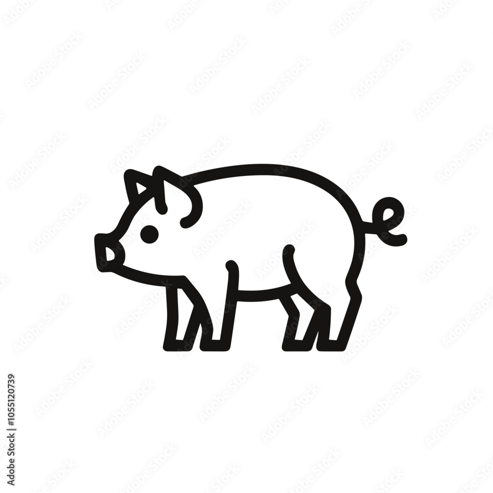 Naklejka premium Cute Pig Vector Design in Black and White